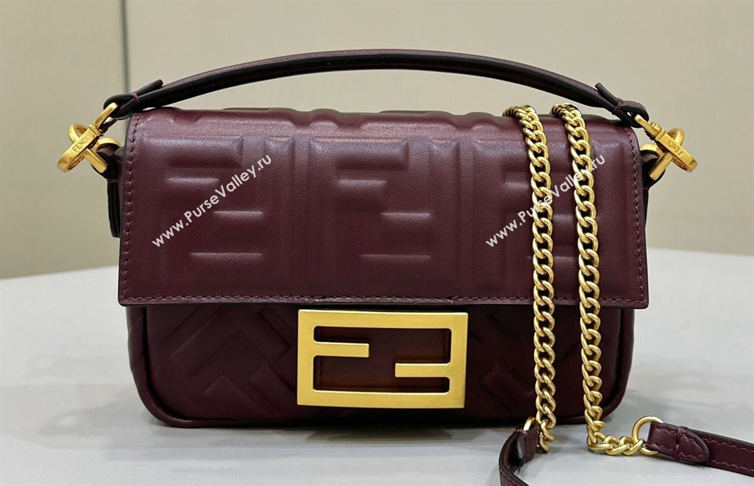 Fendi Nappa Leather Mini Baguette bag Burgundy (chaoliu-23122631)
