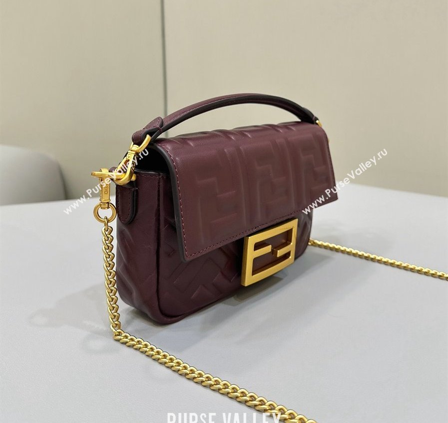 Fendi Nappa Leather Mini Baguette bag Burgundy (chaoliu-23122631)