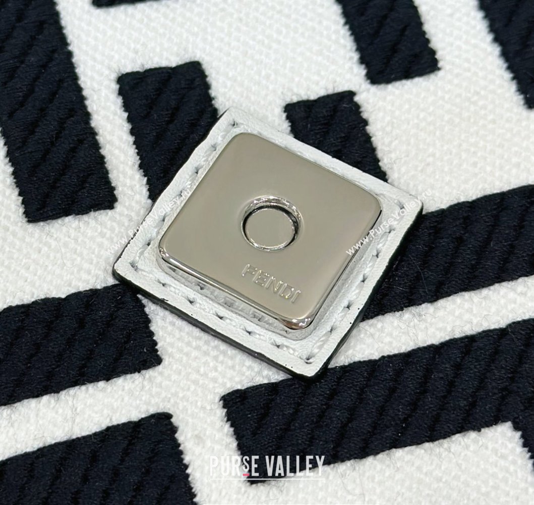 Fendi Medium Baguette bag in White/Black canvas with FF embroidery (chaoliu-23122613)