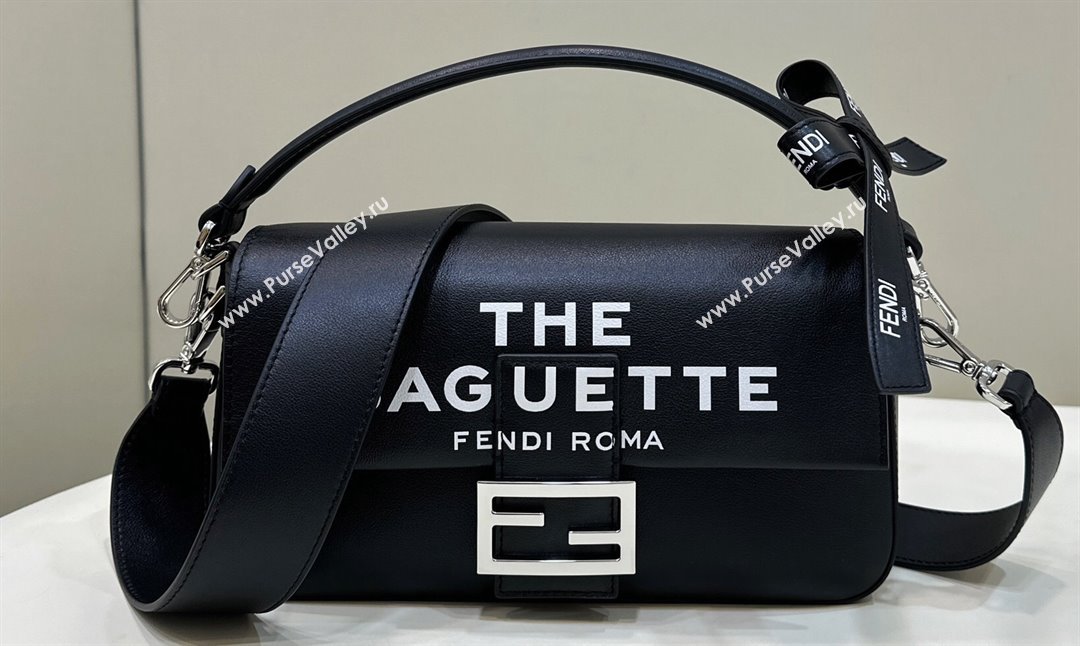 Fendi by Marc Jacobs Medium Baguette Bag in Print Leather Black 2024 (chaoliu-23122741)