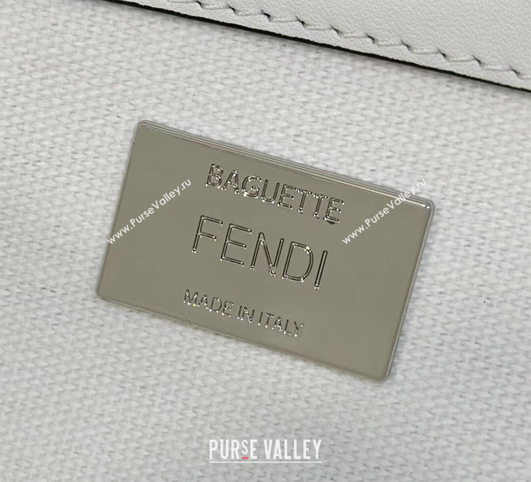 Fendi Medium Baguette bag in White/Black canvas with FF embroidery (chaoliu-23122613)