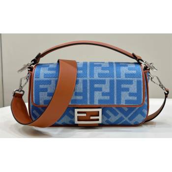 Fendi Medium Baguette bag in Denim Blue with FF embroidery (chaoliu-23122610)
