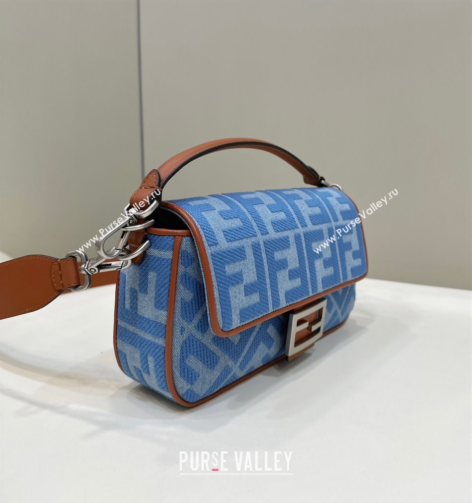 Fendi Medium Baguette bag in Denim Blue with FF embroidery (chaoliu-23122610)