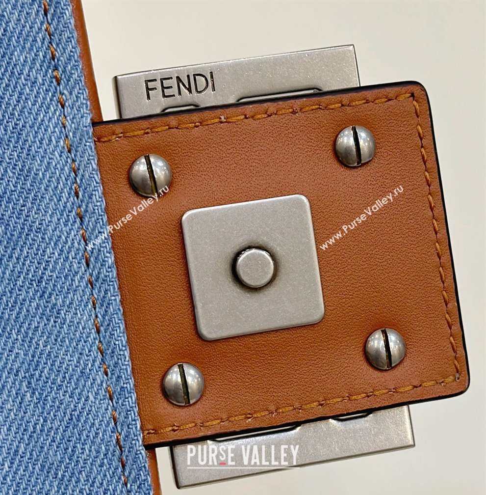 Fendi Medium Baguette bag in Denim Blue with FF embroidery (chaoliu-23122610)