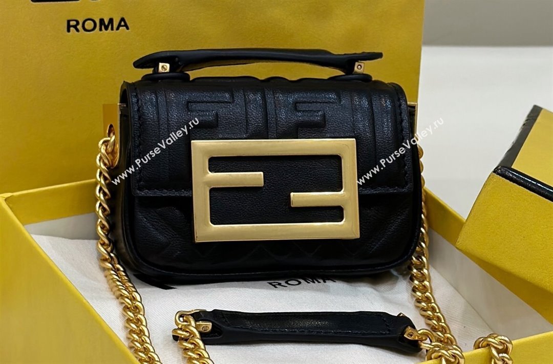 Fendi Nano Baguette Chain Bag Leather Black (chaoliu-23122640)