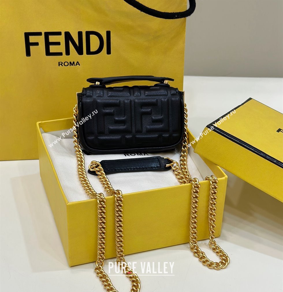 Fendi Nano Baguette Chain Bag Leather Black (chaoliu-23122640)