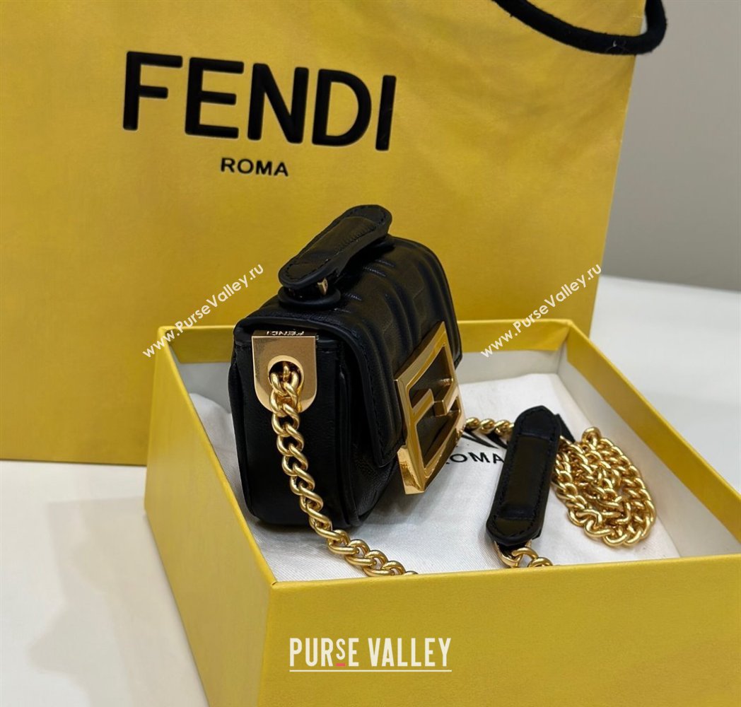 Fendi Nano Baguette Chain Bag Leather Black (chaoliu-23122640)