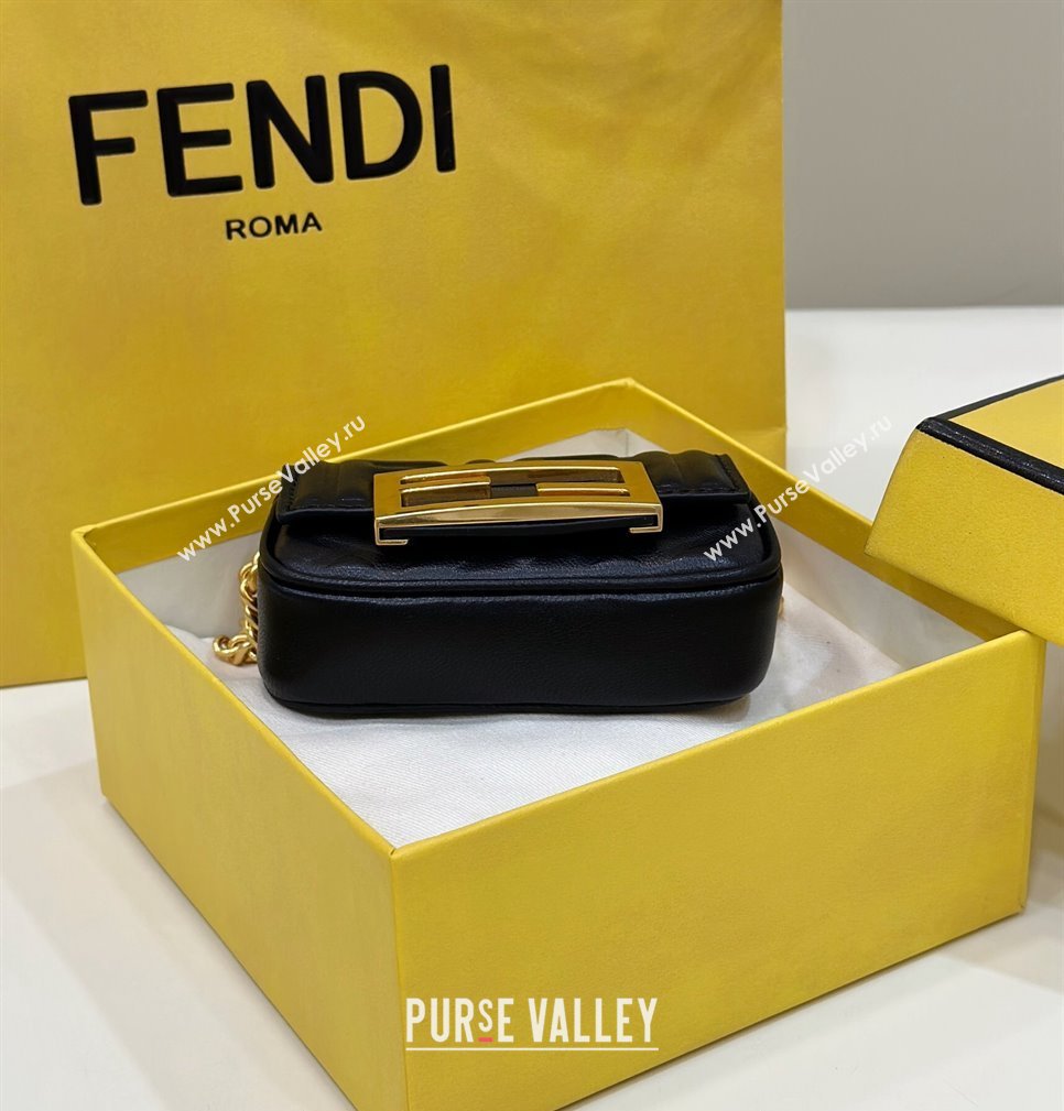 Fendi Nano Baguette Chain Bag Leather Black (chaoliu-23122640)