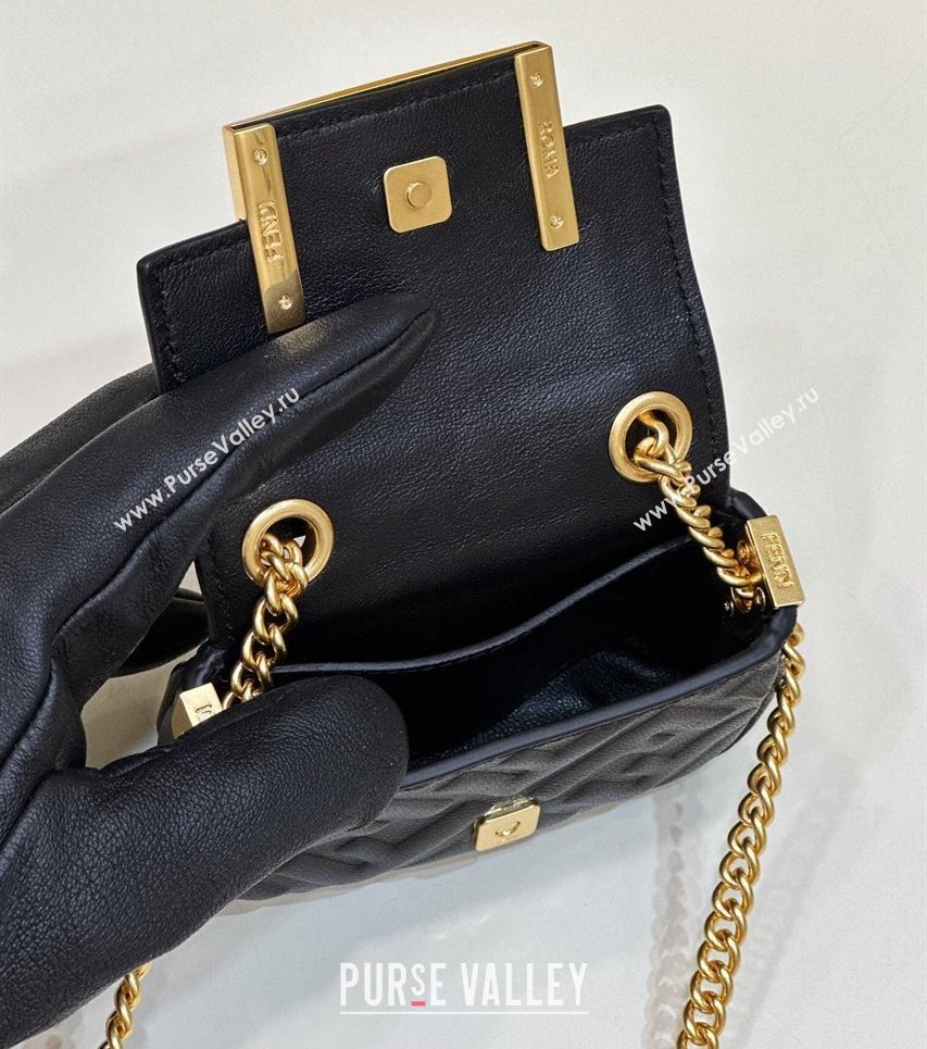 Fendi Nano Baguette Chain Bag Leather Black (chaoliu-23122640)