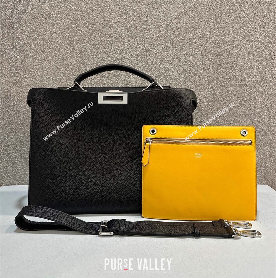 Fendi Peekaboo Iseeu Medium Bag in Selleria Leather 7VA529 Black/Yellow (chaoliu-23122727)