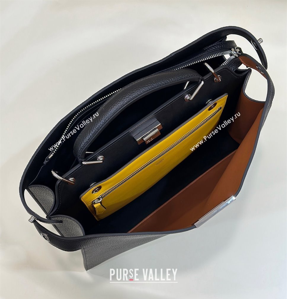 Fendi Peekaboo Iseeu Medium Bag in Selleria Leather 7VA529 Black/Yellow (chaoliu-23122727)