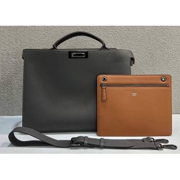 Fendi Peekaboo Iseeu Medium Bag in Selleria Leather 7VA529 Dark Gray/Brown (chaoliu-23122728)