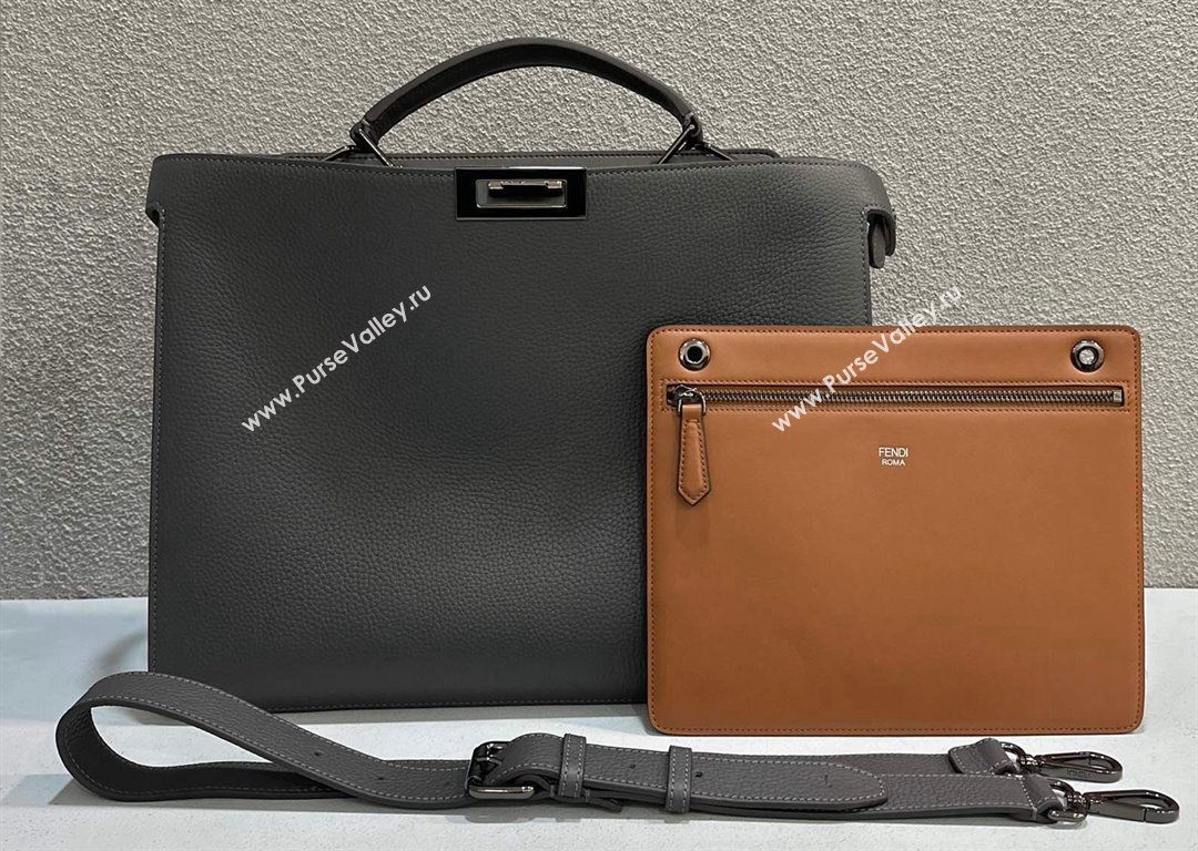Fendi Peekaboo Iseeu Medium Bag in Selleria Leather 7VA529 Dark Gray/Brown (chaoliu-23122728)