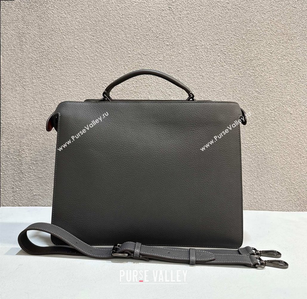 Fendi Peekaboo Iseeu Medium Bag in Selleria Leather 7VA529 Dark Gray/Brown (chaoliu-23122728)