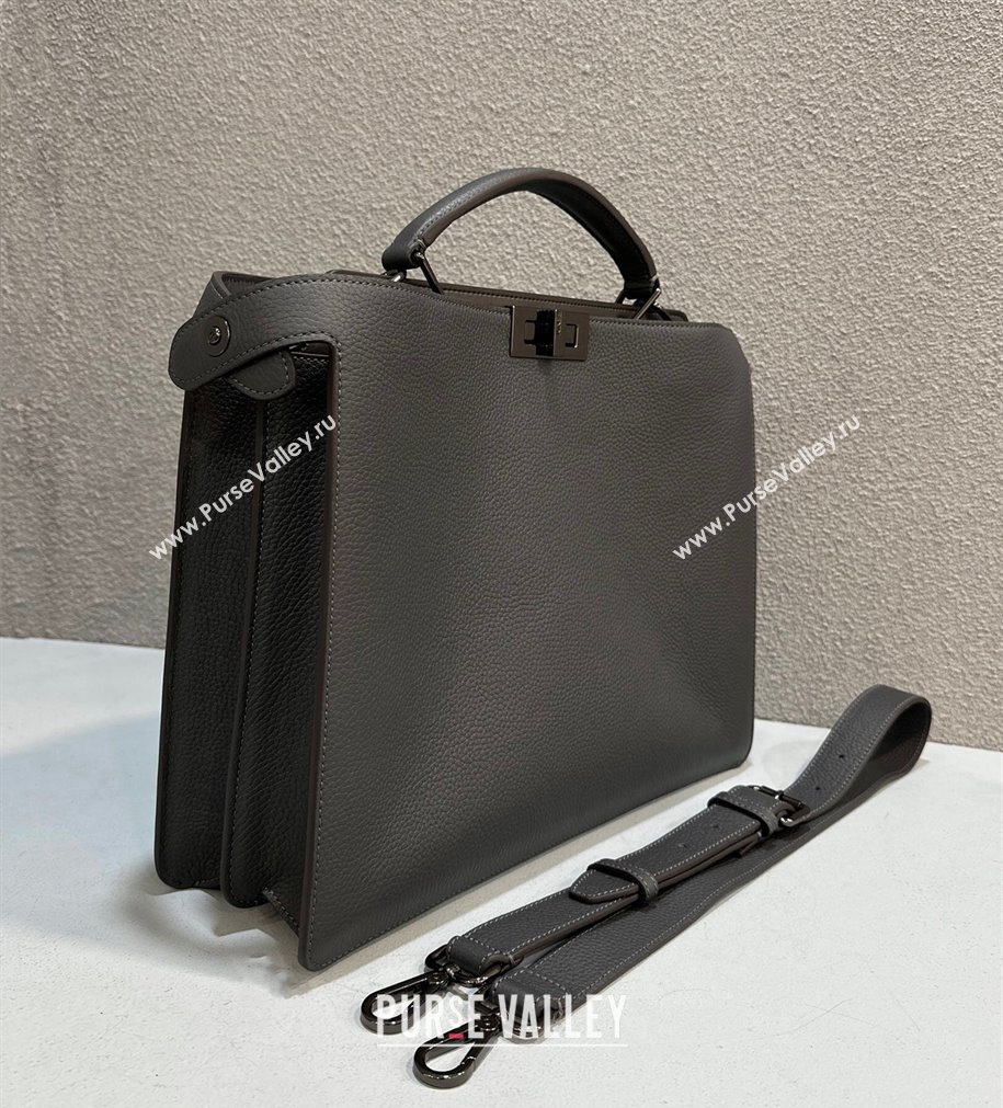 Fendi Peekaboo Iseeu Medium Bag in Selleria Leather 7VA529 Dark Gray/Brown (chaoliu-23122728)