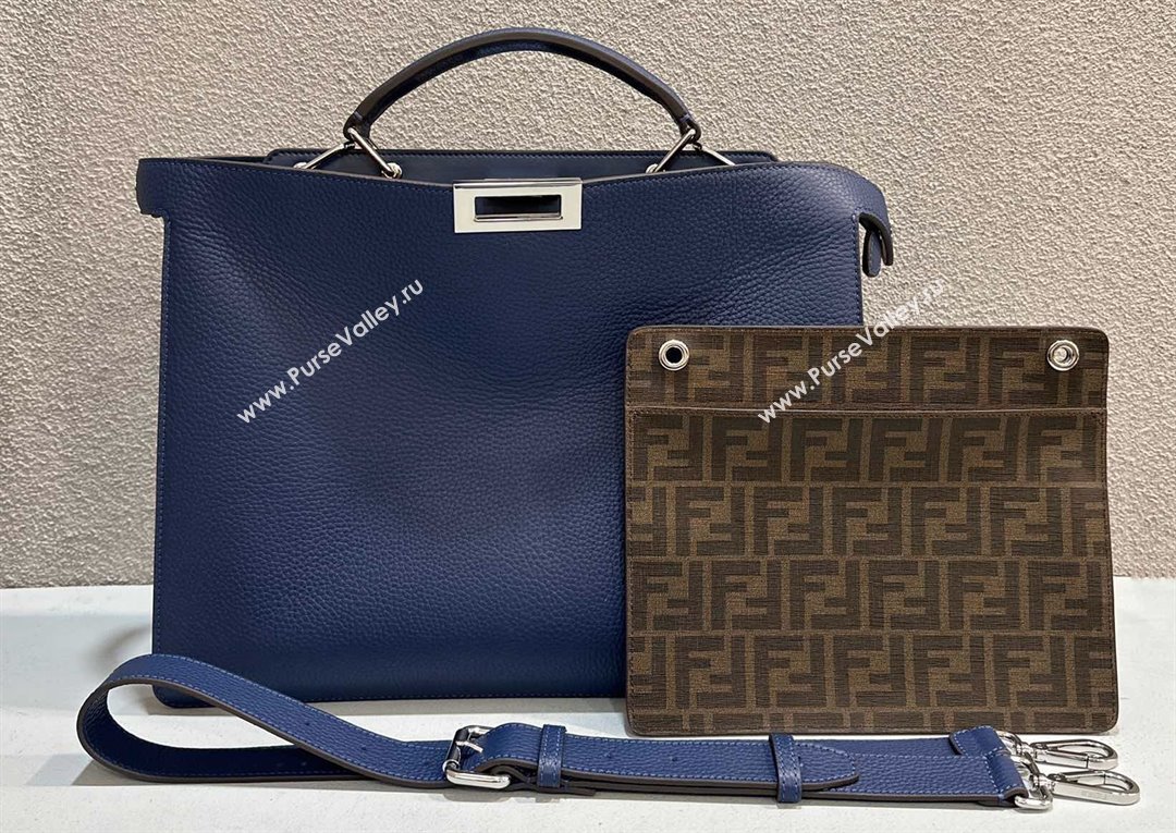 Fendi Peekaboo Iseeu Medium Bag in Selleria Leather 7VA529 Dark Blue/Blue (chaoliu-23122729)