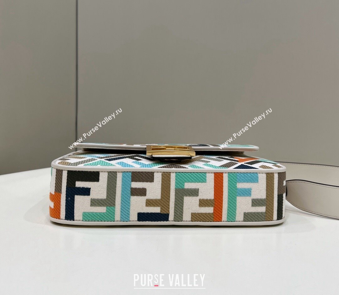 Fendi Medium Baguette bag in Multicolor White canvas with FF embroidery (chaoliu-23122614)