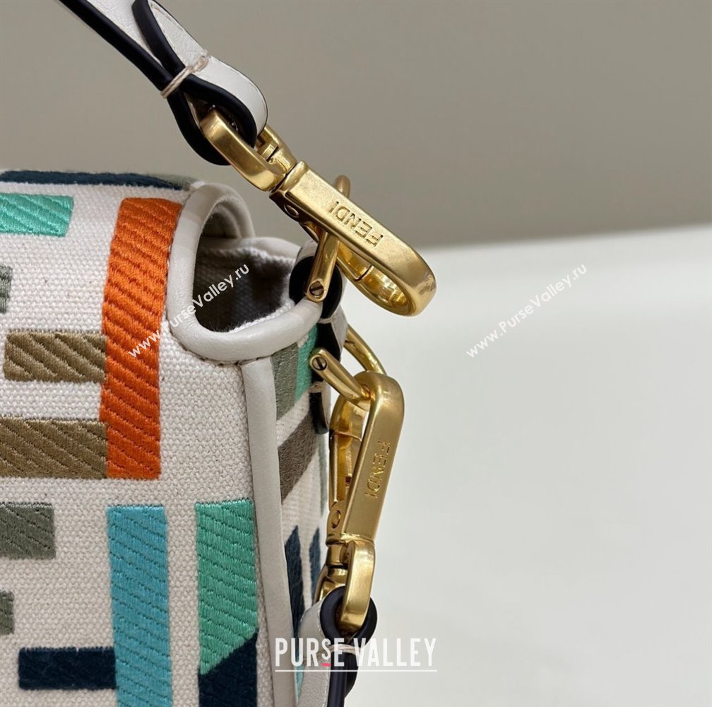 Fendi Medium Baguette bag in Multicolor White canvas with FF embroidery (chaoliu-23122614)