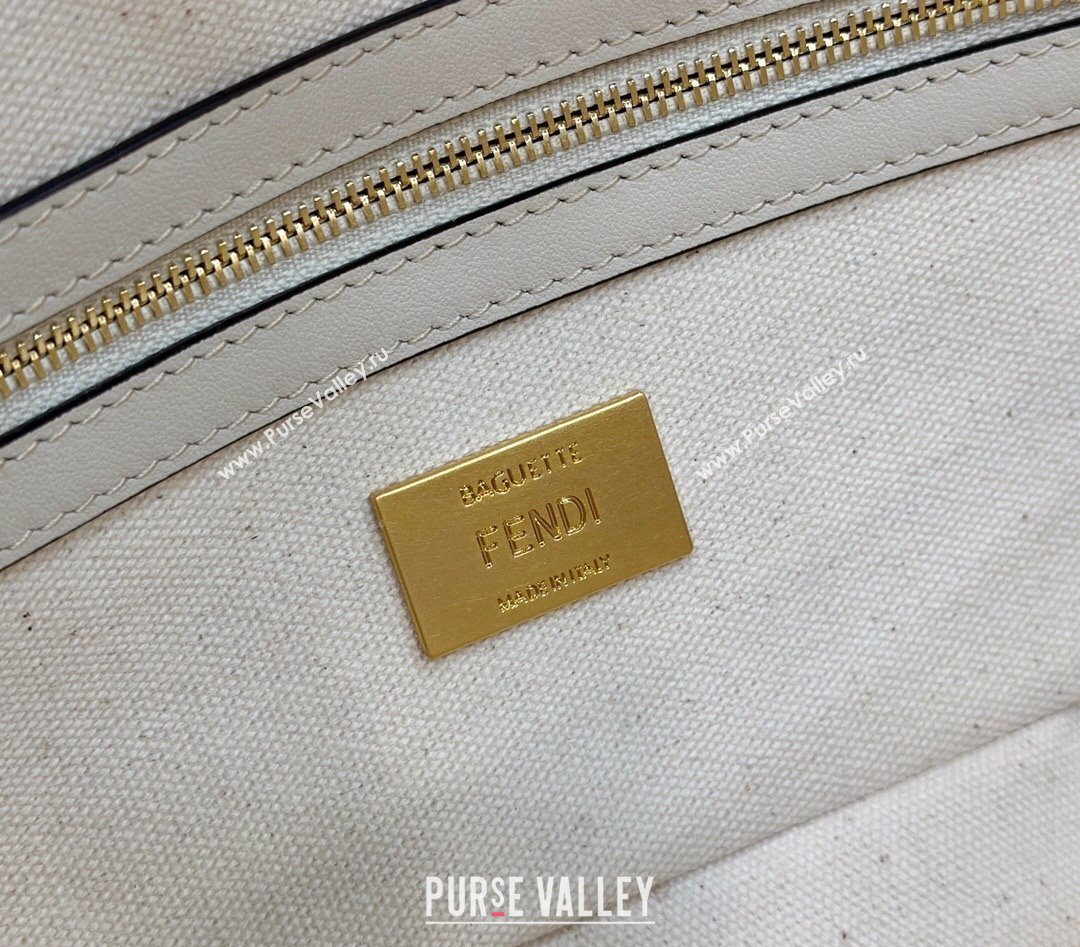 Fendi Medium Baguette bag in Multicolor White canvas with FF embroidery (chaoliu-23122614)