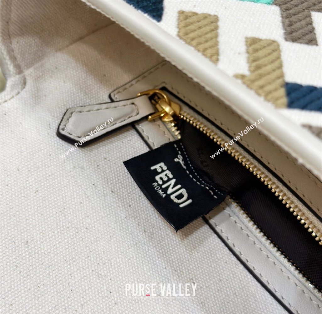 Fendi Medium Baguette bag in Multicolor White canvas with FF embroidery (chaoliu-23122614)