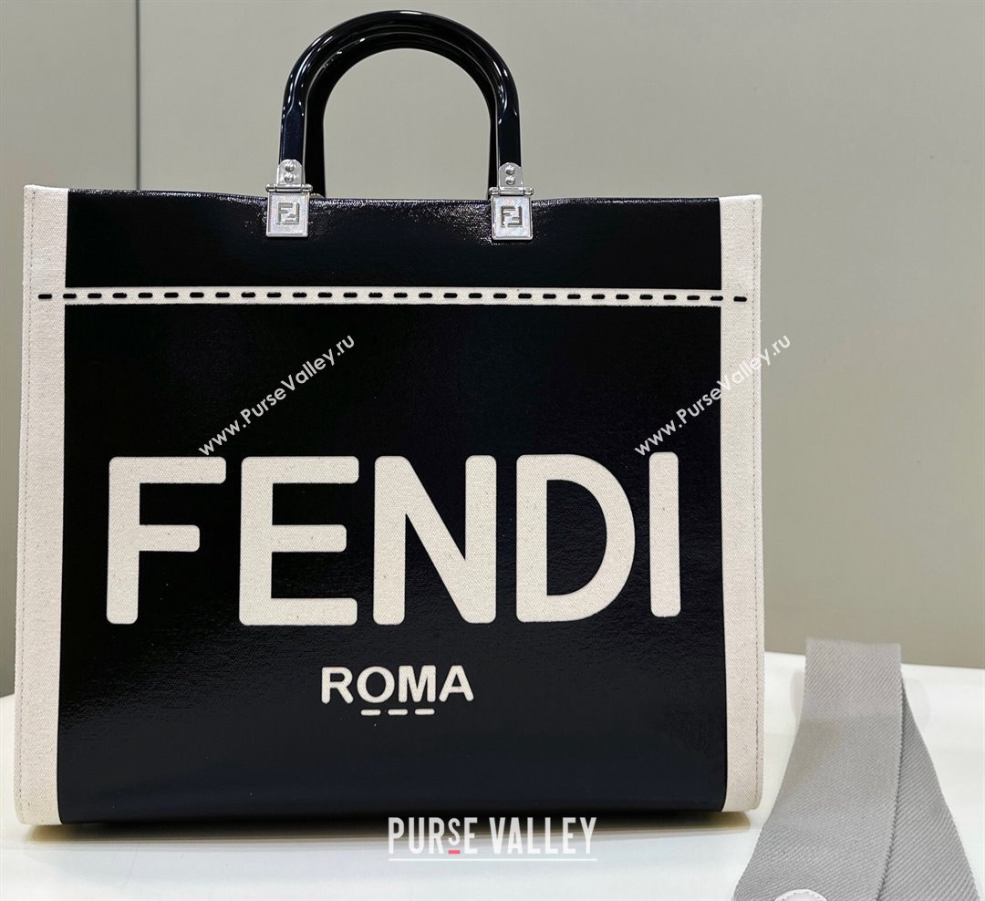 Fendi Sunshine Medium Shopper Tote Bag Canvas/Leather Black (chaoliu-23122714)