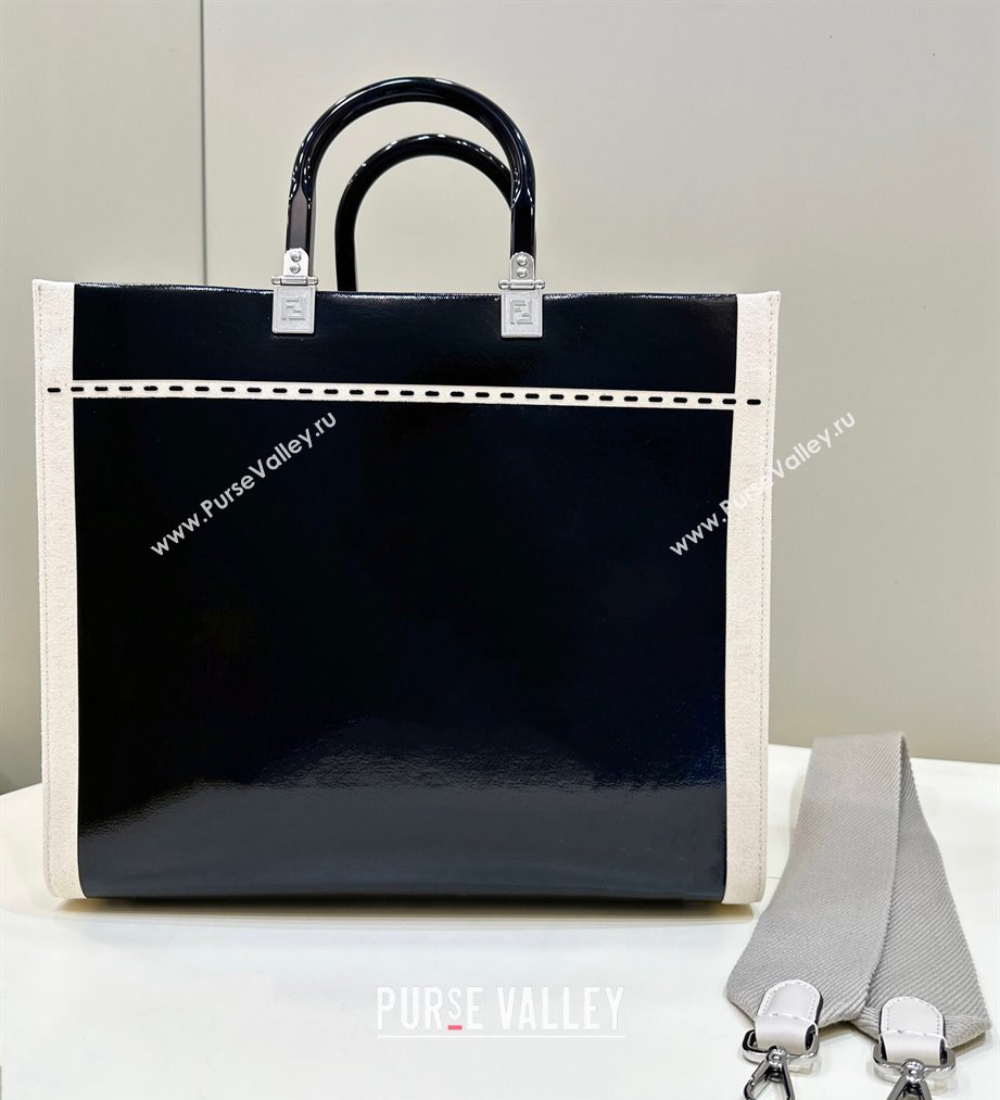 Fendi Sunshine Medium Shopper Tote Bag Canvas/Leather Black (chaoliu-23122714)