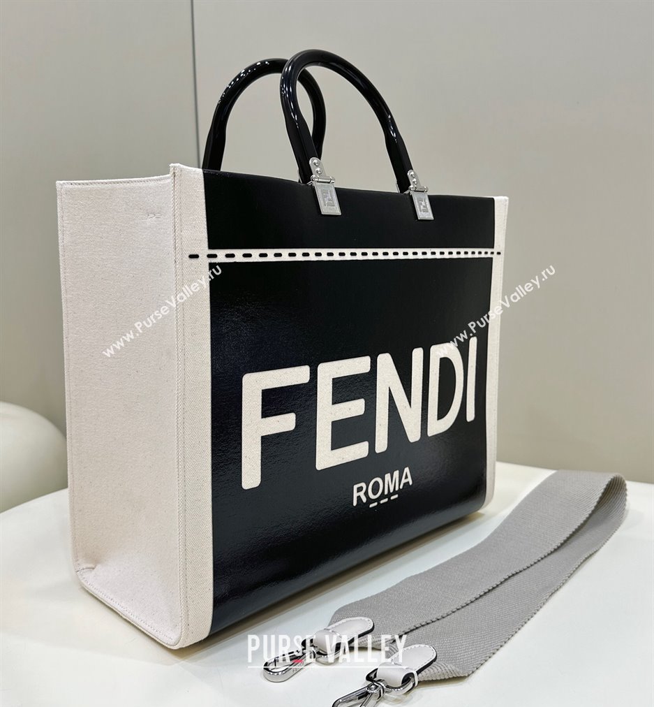 Fendi Sunshine Medium Shopper Tote Bag Canvas/Leather Black (chaoliu-23122714)