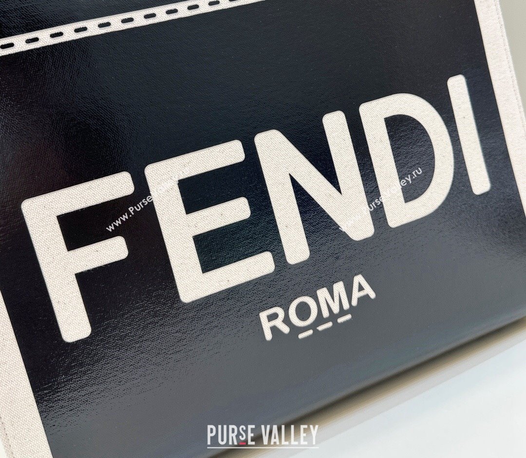 Fendi Sunshine Medium Shopper Tote Bag Canvas/Leather Black (chaoliu-23122714)