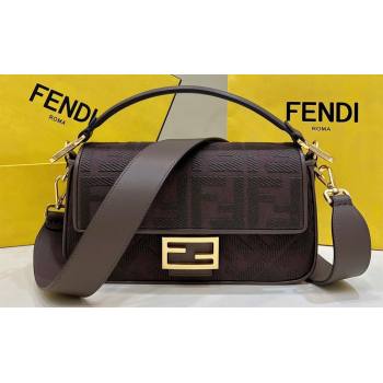 Fendi Medium Baguette bag in Coffee canvas with FF embroidery (chaoliu-23122609)