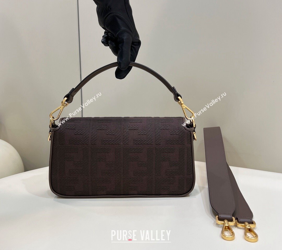 Fendi Medium Baguette bag in Coffee canvas with FF embroidery (chaoliu-23122609)