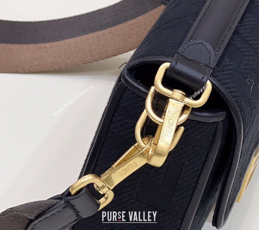 Fendi Medium Baguette bag in Black canvas with FF embroidery (chaoliu-23122604)