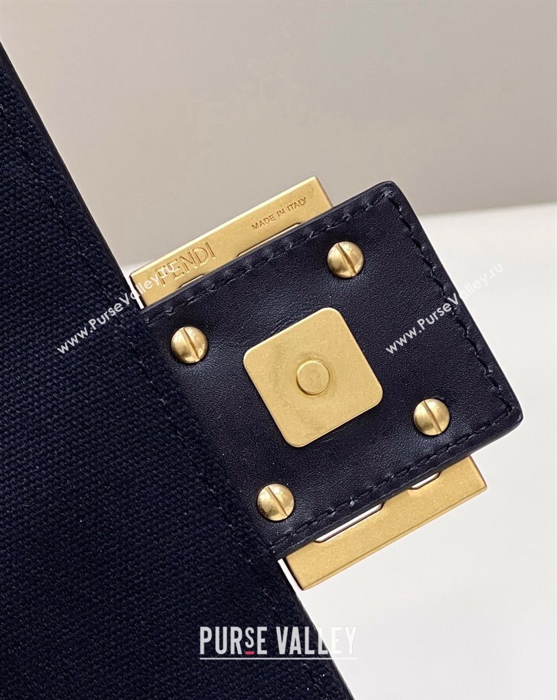 Fendi Medium Baguette bag in Black canvas with FF embroidery (chaoliu-23122604)