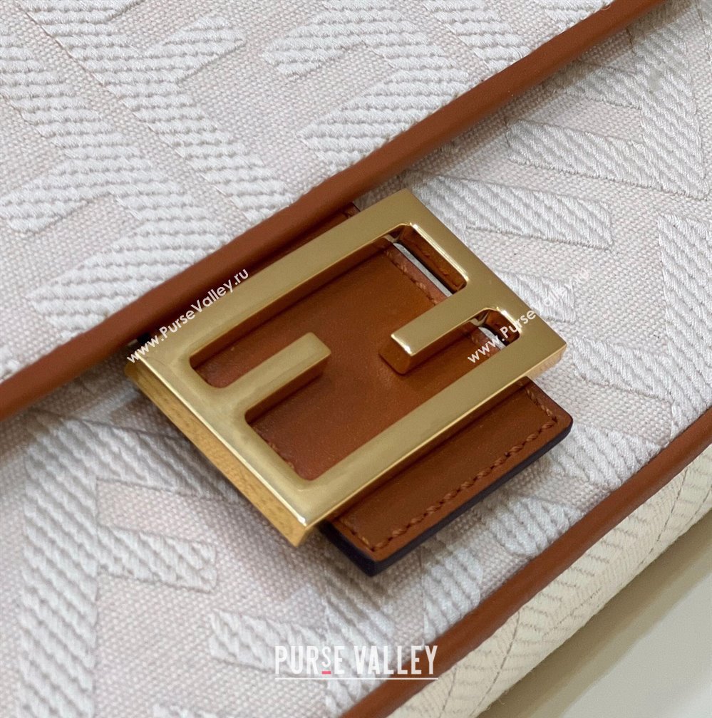 Fendi Medium Baguette bag in White canvas with FF embroidery (chaoliu-23122606)
