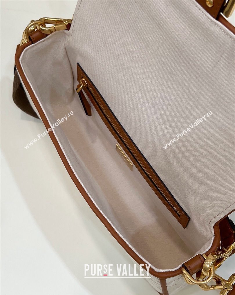 Fendi Medium Baguette bag in White canvas with FF embroidery (chaoliu-23122606)