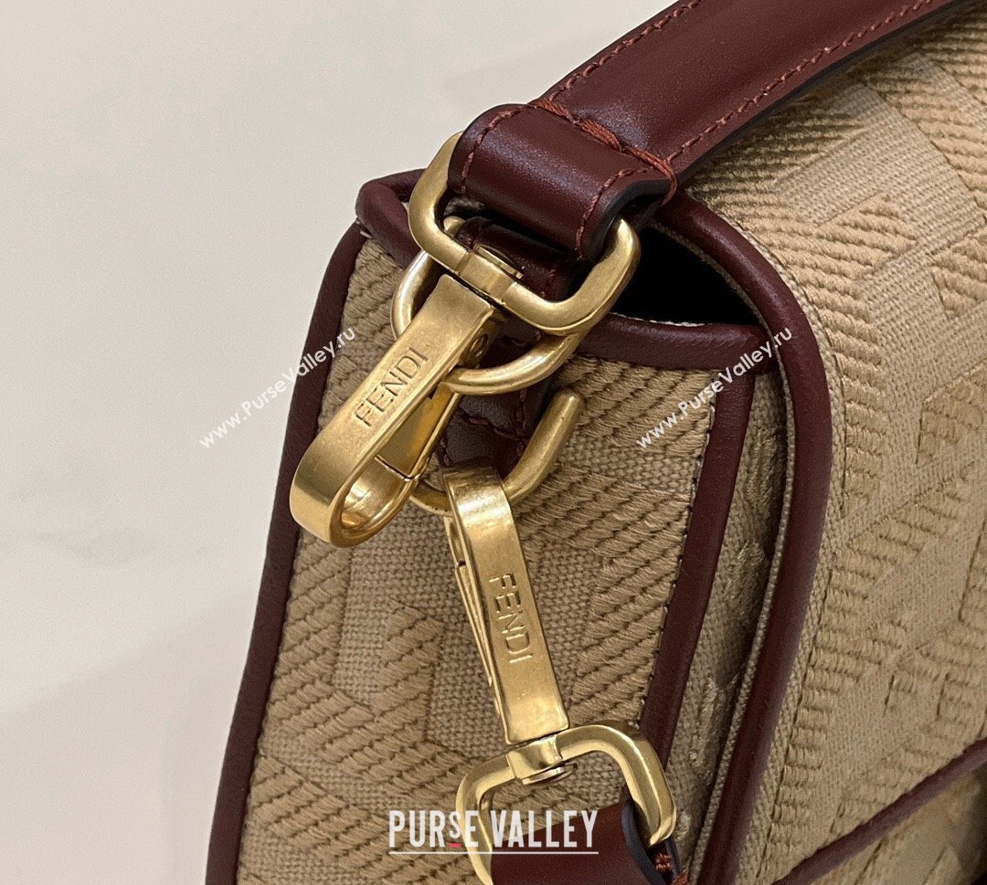 Fendi Medium Baguette bag in Beige/Burgundy canvas with FF embroidery (chaoliu-23122608)