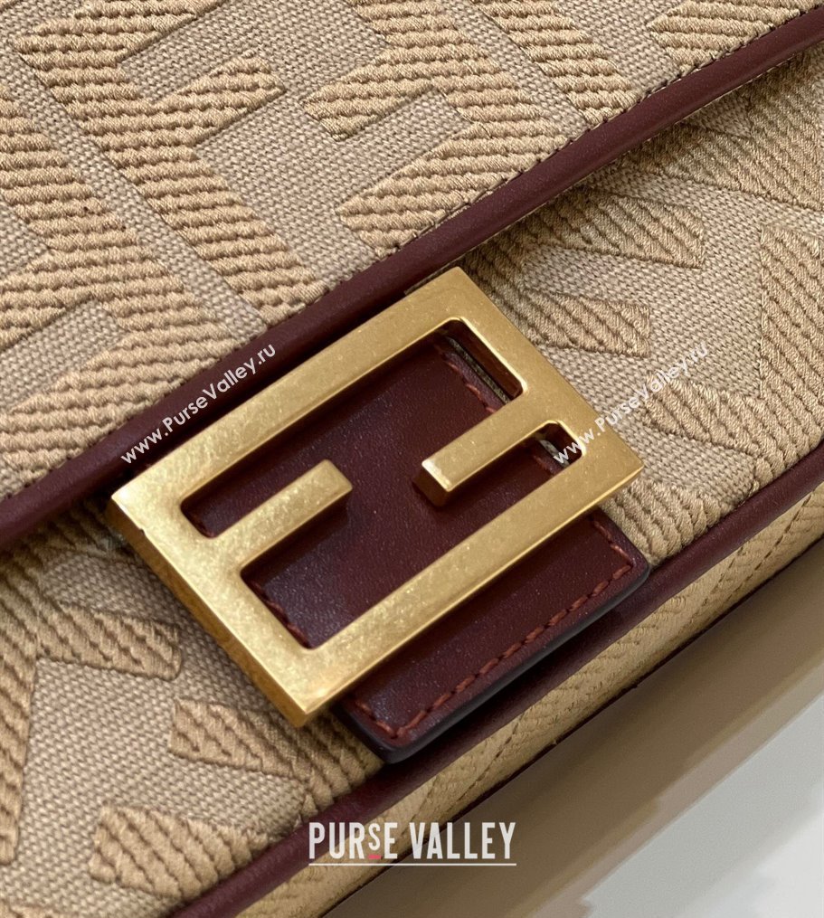Fendi Medium Baguette bag in Beige/Burgundy canvas with FF embroidery (chaoliu-23122608)