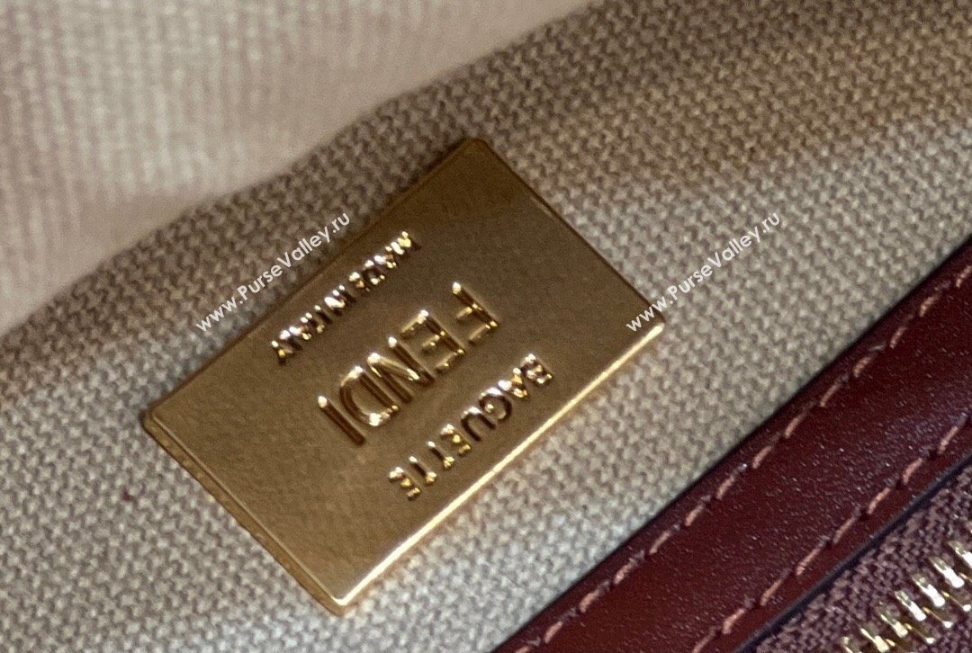 Fendi Medium Baguette bag in Beige/Burgundy canvas with FF embroidery (chaoliu-23122608)