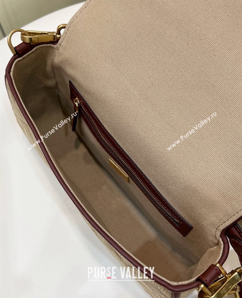 Fendi Medium Baguette bag in Beige/Burgundy canvas with FF embroidery (chaoliu-23122608)