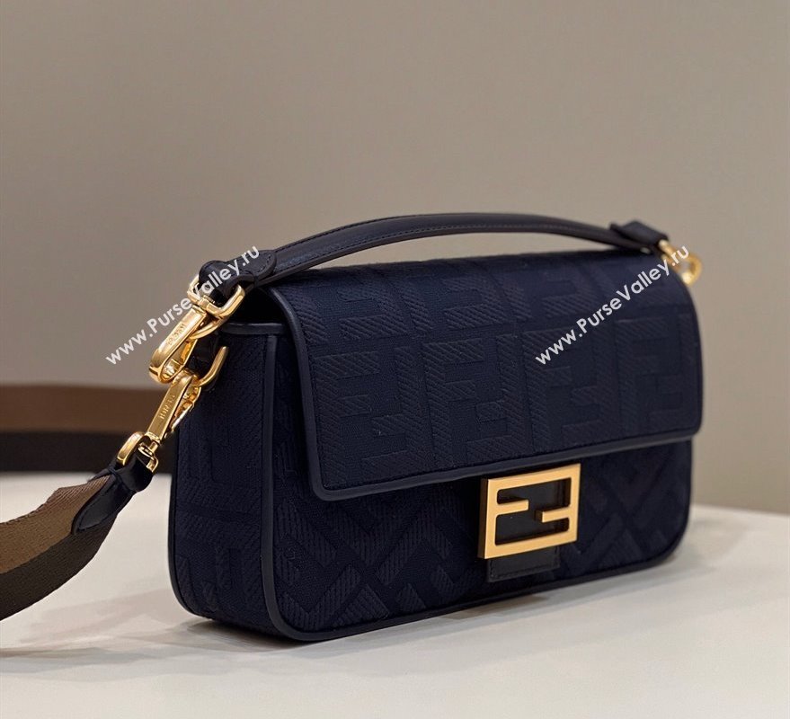 Fendi Medium Baguette bag in Dark Blue canvas with FF embroidery (chaoliu-23122603)