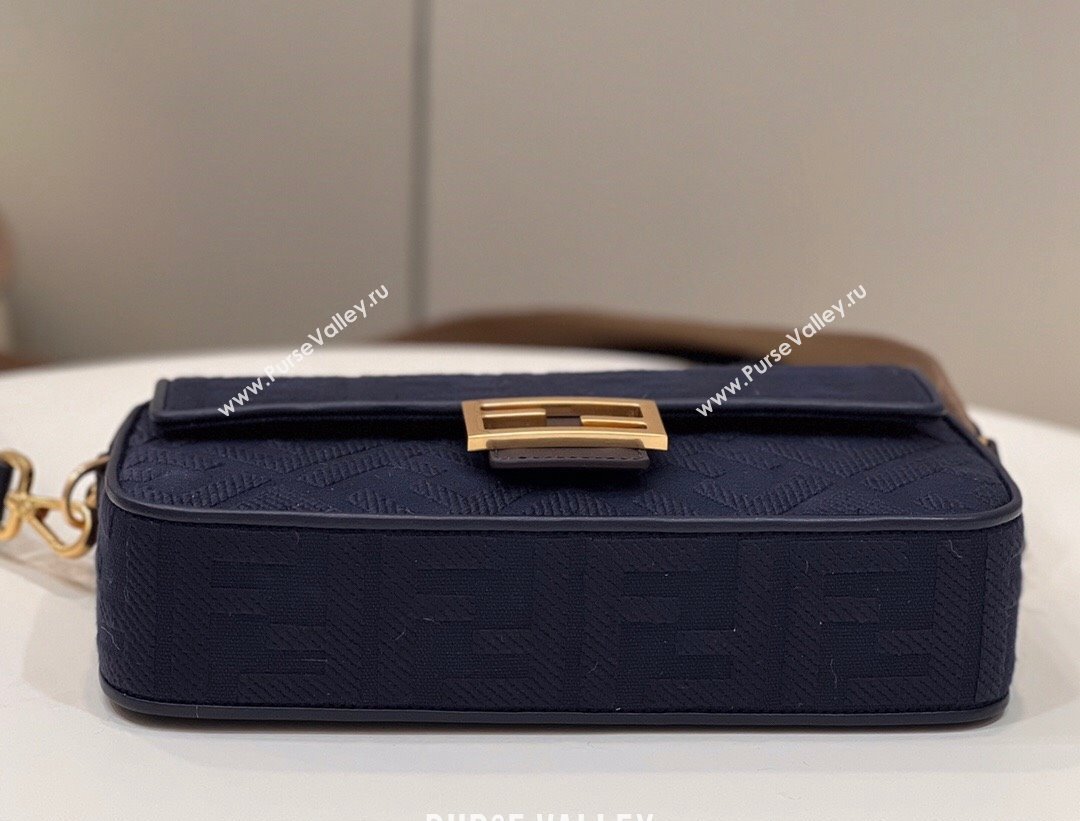 Fendi Medium Baguette bag in Dark Blue canvas with FF embroidery (chaoliu-23122603)
