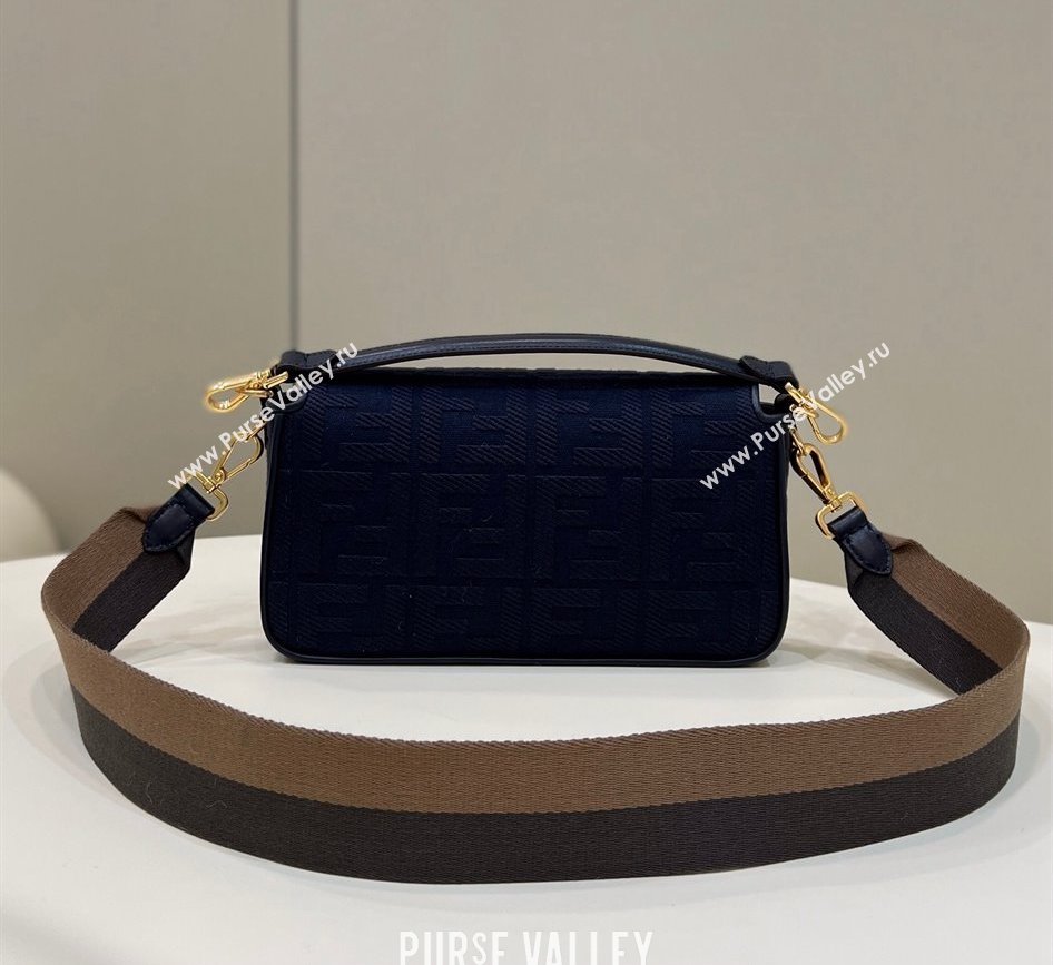 Fendi Medium Baguette bag in Dark Blue canvas with FF embroidery (chaoliu-23122603)