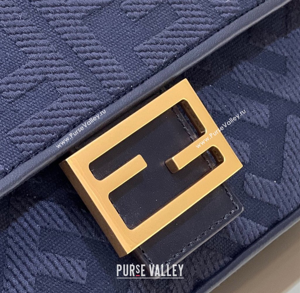 Fendi Medium Baguette bag in Dark Blue canvas with FF embroidery (chaoliu-23122603)