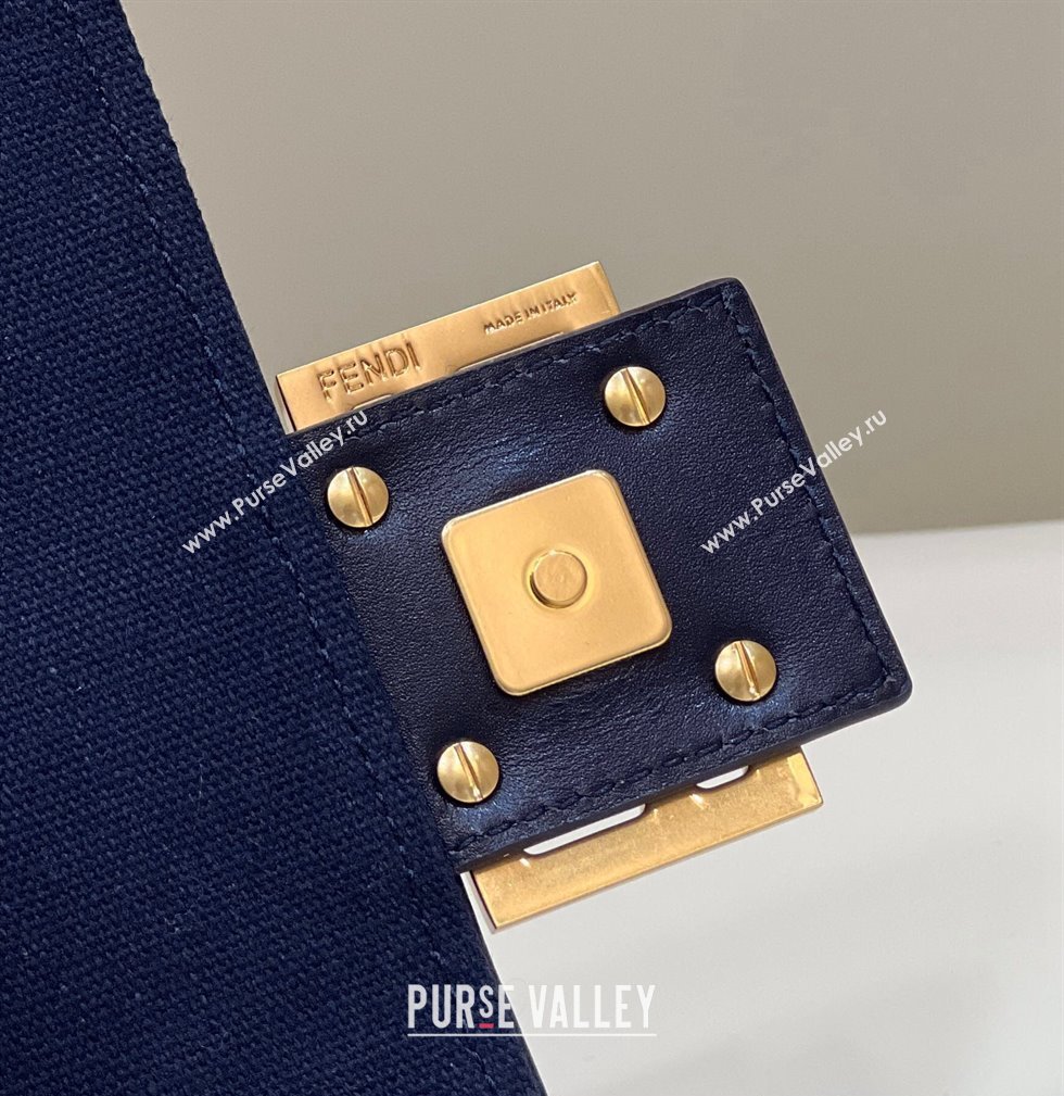Fendi Medium Baguette bag in Dark Blue canvas with FF embroidery (chaoliu-23122603)