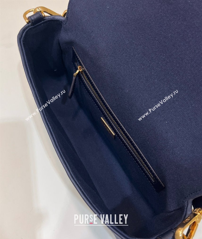 Fendi Medium Baguette bag in Dark Blue canvas with FF embroidery (chaoliu-23122603)