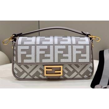 Fendi Medium Baguette bag in Gray canvas with FF embroidery (chaoliu-23122602)