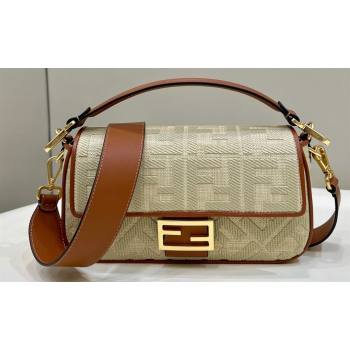 Fendi Medium Baguette bag in Natural straw canvas with FF embroidery (chaoliu-23122601)