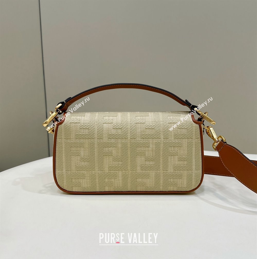 Fendi Medium Baguette bag in Natural straw canvas with FF embroidery (chaoliu-23122601)