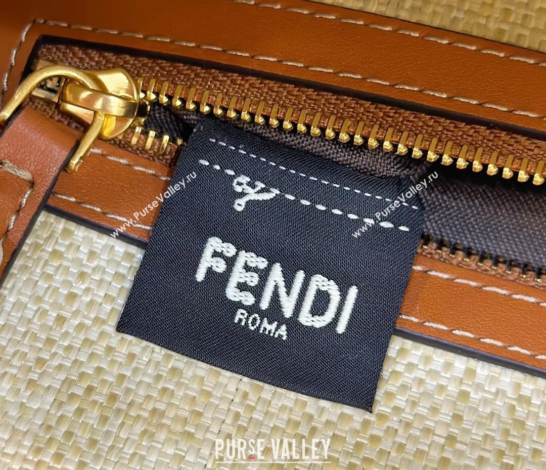 Fendi Medium Baguette bag in Natural straw canvas with FF embroidery (chaoliu-23122601)
