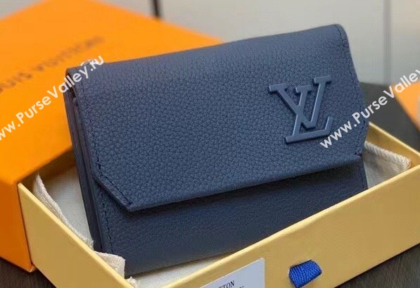 Louis Vuitton Cowhide leather Aerogram Slender Pilot Wallet Dark Blue 2024 (kiki-23122606)