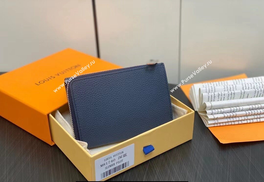 Louis Vuitton Cowhide leather Aerogram Slender Pilot Wallet Dark Blue 2024 (kiki-23122606)